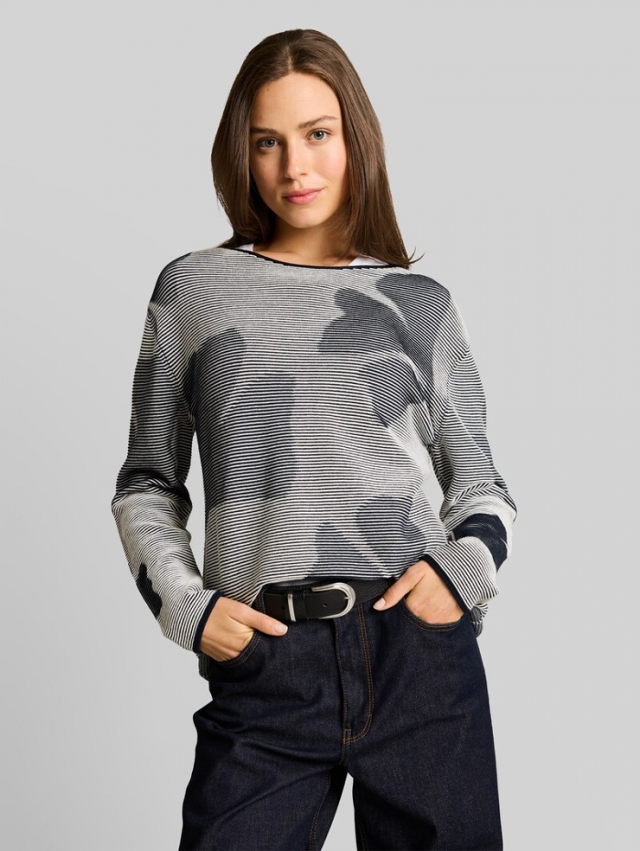 Tom Tailor Strickpullover aus Baumwolle - Navy Ginko Structure Stripe Tom Tailor Strickpullover aus Baumwolle - Navy Ginko Structure Stripe