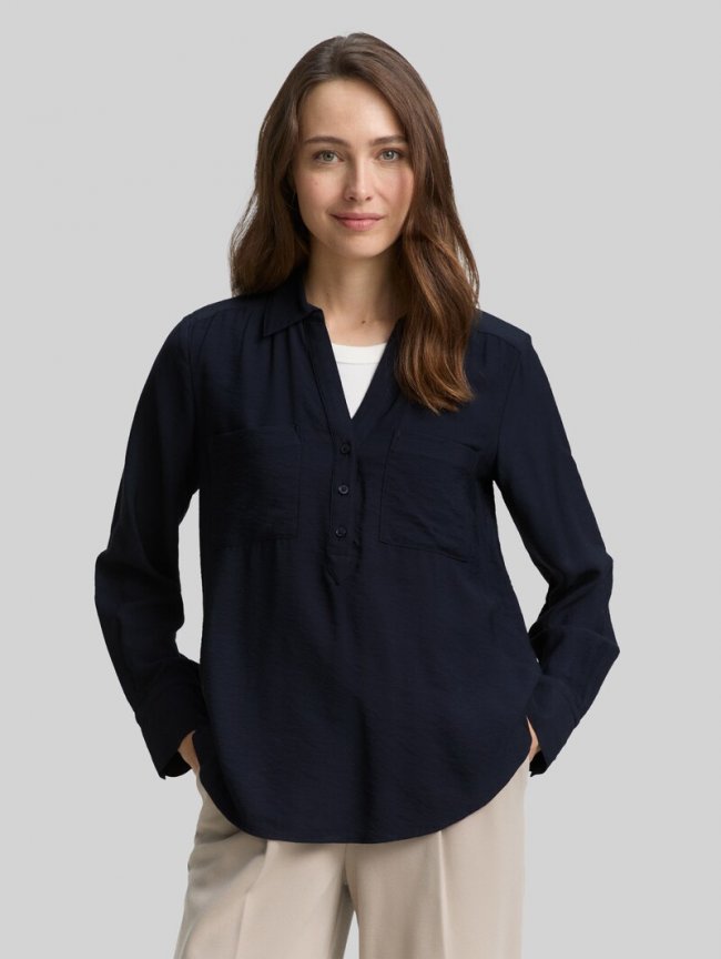 Tom Tailor Crinkle Bluse mit Brusttaschen - Lunar Eclipse Tom Tailor Crinkle Bluse mit Brusttaschen - Lunar Eclipse