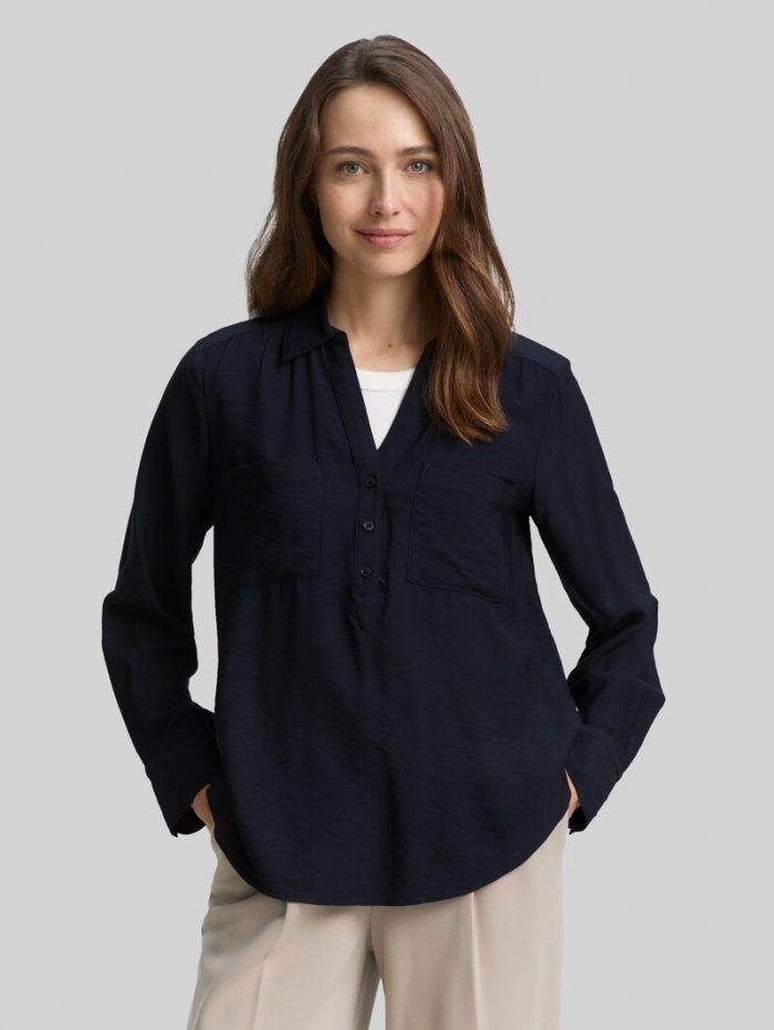 Tom Tailor Crinkle Bluse mit Brusttaschen - Lunar Eclipse Tom Tailor Crinkle Bluse mit Brusttaschen - Lunar Eclipse