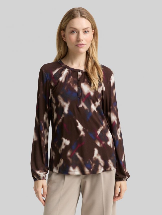 Tom Tailor Blusenshirt mit Muster - Brown Blurry Argyle Tom Tailor Blusenshirt mit Muster - Brown Blurry Argyle