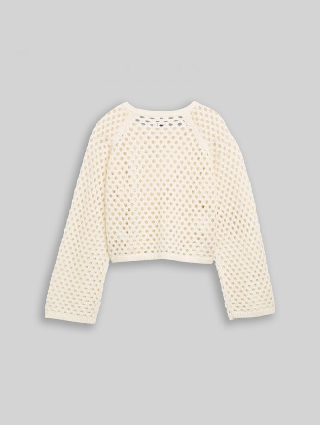 Tom Tailor Cropped Strickpullover mit Lochmuster - Gardenia White Tom Tailor Cropped Strickpullover mit Lochmuster - Gardenia White