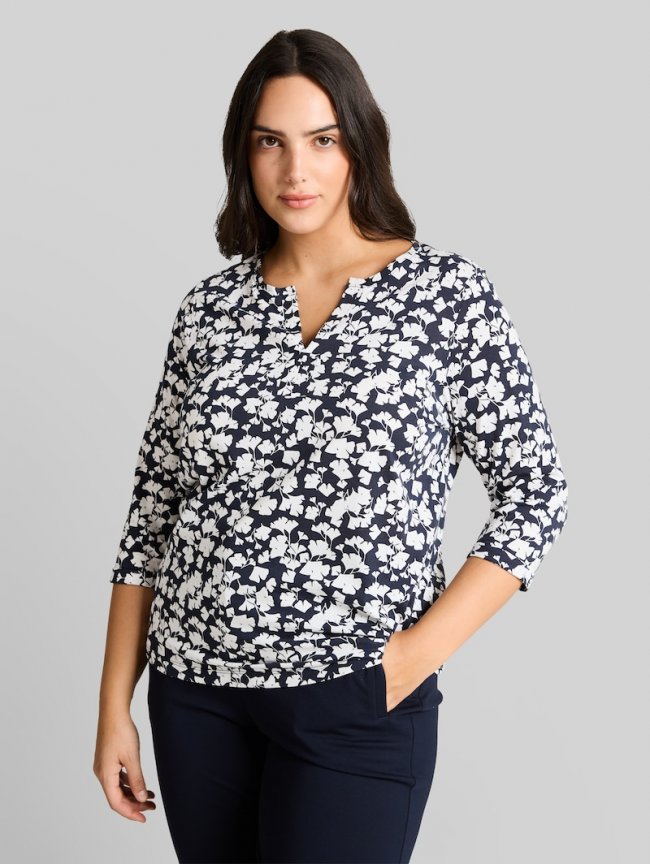 Tom Tailor Plus Size - Langarmshirt mit Muster - Blue Ginkgo Minimal Tom Tailor Plus Size - Langarmshirt mit Muster - Blue Ginkgo Minimal