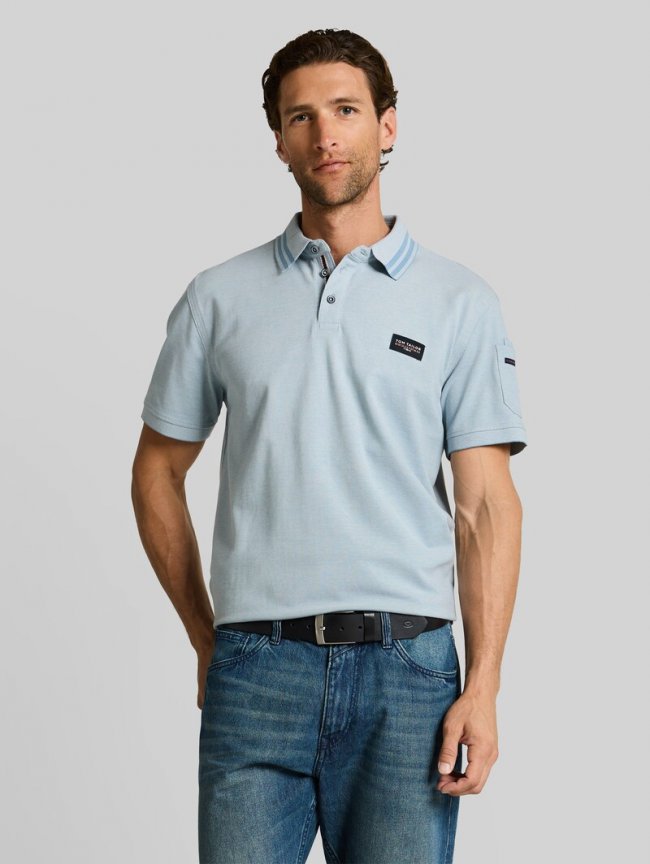 Tom Tailor Poloshirt mit Ärmeltasche - Blue White Two Tone Tom Tailor Poloshirt mit Ärmeltasche - Blue White Two Tone