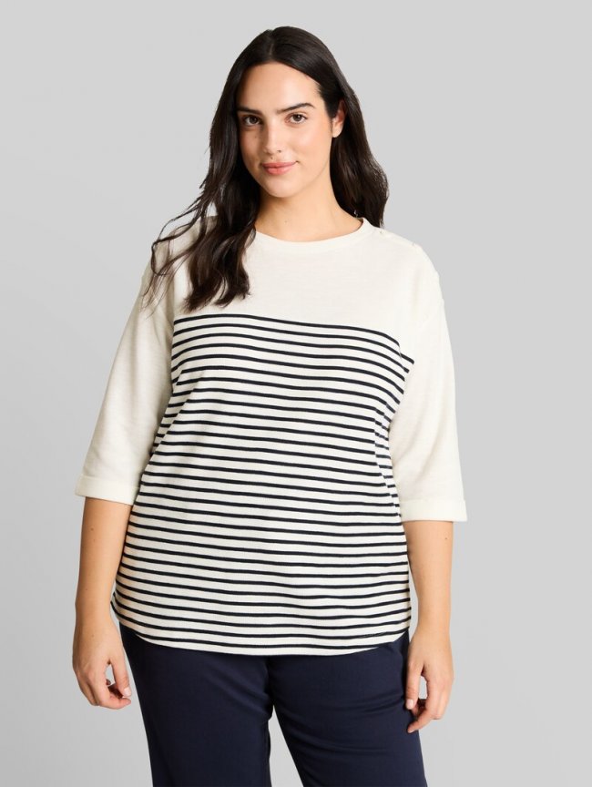 Tom Tailor Plus Size - Langarmshirt mit Streifenmuster - Offwhite Navy Blue Stripe Tom Tailor Plus Size - Langarmshirt mit Streifenmuster - Offwhite Navy Blue Stripe