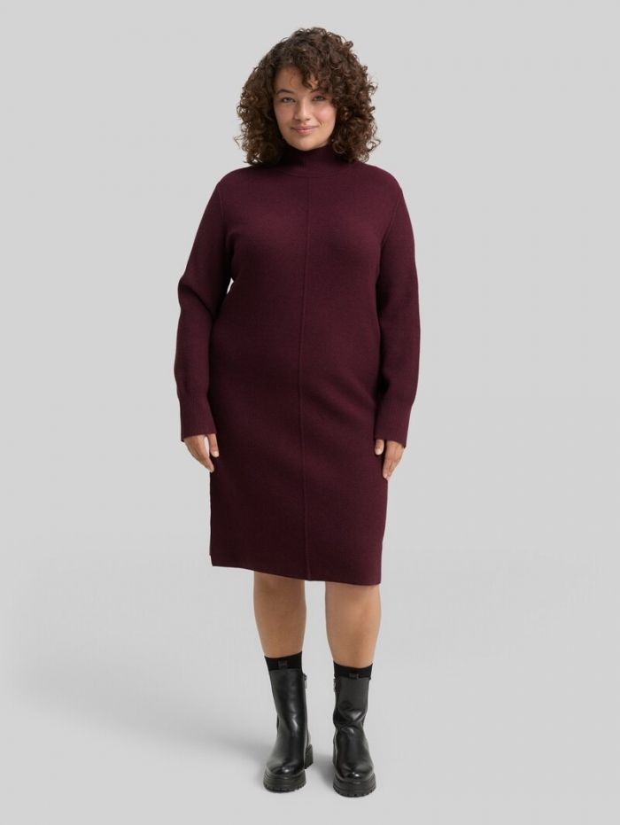 Tom Tailor Plus Size - Strickkleid mit Stehkragen - Dark Red Mélange Tom Tailor Plus Size - Strickkleid mit Stehkragen - Dark Red Mélange