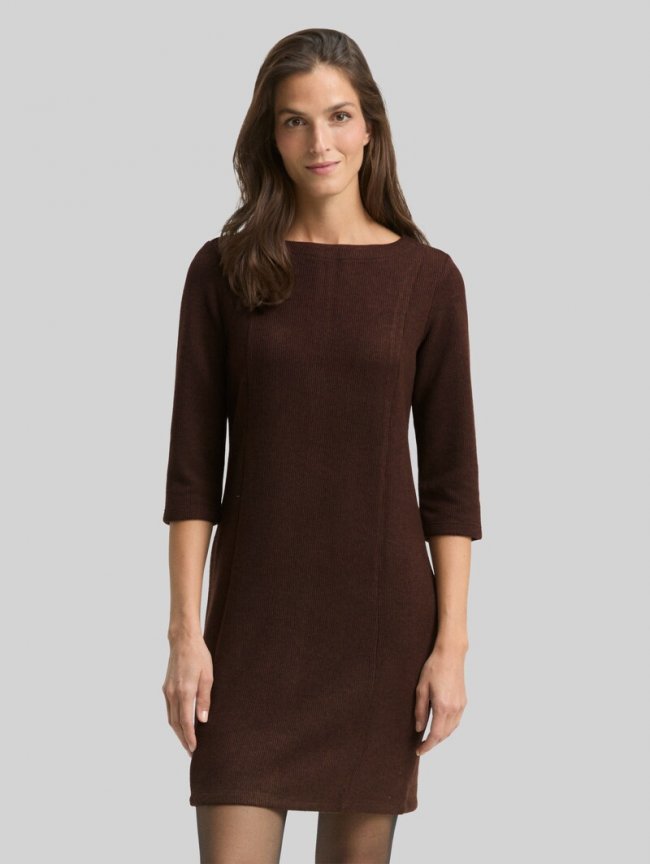Tom Tailor Cosy Kleid mit 3/4-Arm - Dark Pecan Brown Melange Tom Tailor Cosy Kleid mit 3/4-Arm - Dark Pecan Brown Melange