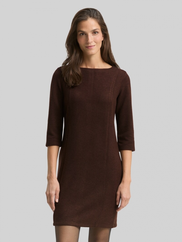 Tom Tailor Cosy Kleid mit 3/4-Arm - Dark Pecan Brown Melange Tom Tailor Cosy Kleid mit 3/4-Arm - Dark Pecan Brown Melange