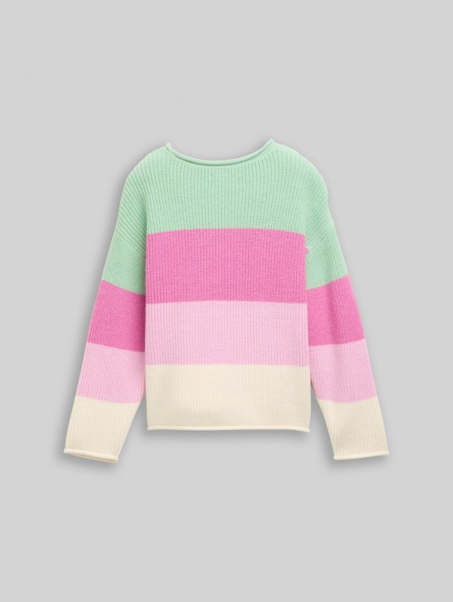 Tom Tailor Cropped Strickpullover - Multicolor Green Block Stripe Tom Tailor Cropped Strickpullover - Multicolor Green Block Stripe