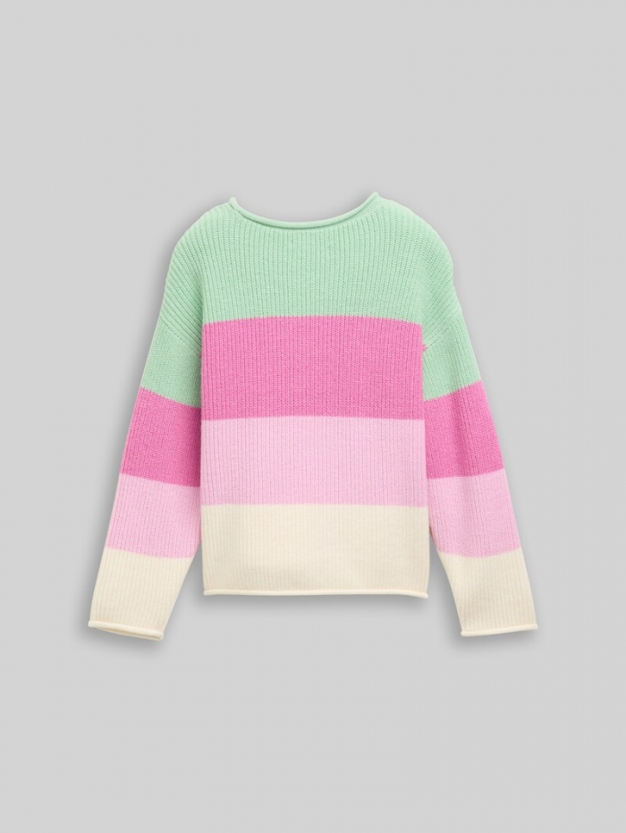 Tom Tailor Cropped Strickpullover - Multicolor Green Block Stripe Tom Tailor Cropped Strickpullover - Multicolor Green Block Stripe
