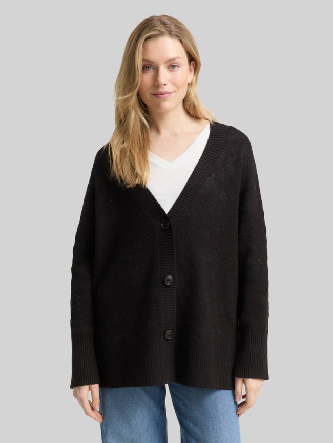 Tom Tailor Oversize Cardigan mit Glitzer-Effekt - Black Lurex Knit Tom Tailor Oversize Cardigan mit Glitzer-Effekt - Black Lurex Knit