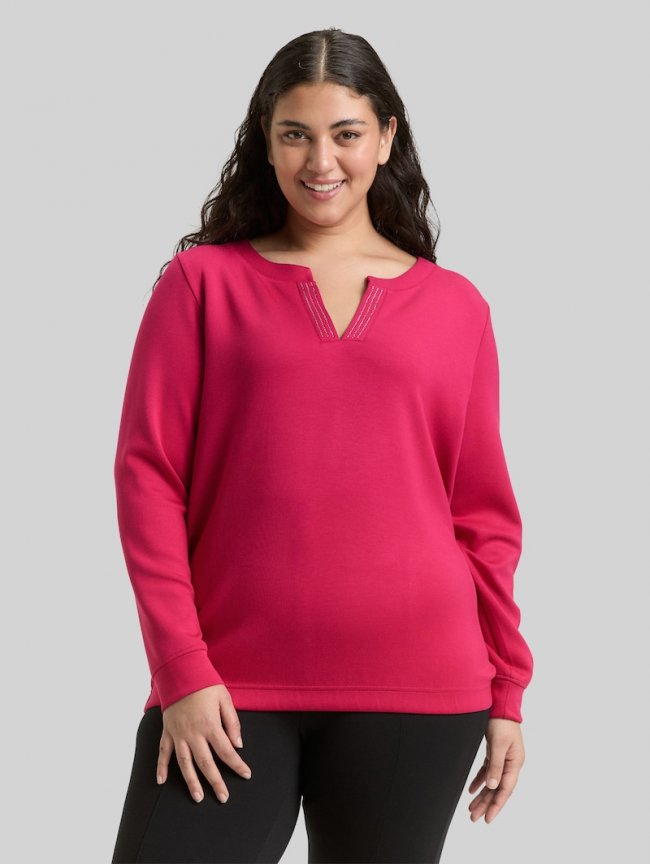 Tom Tailor Plus Size - Scuba Sweatshirt mit Strasssteinen - Dark Pink Tom Tailor Plus Size - Scuba Sweatshirt mit Strasssteinen - Dark Pink