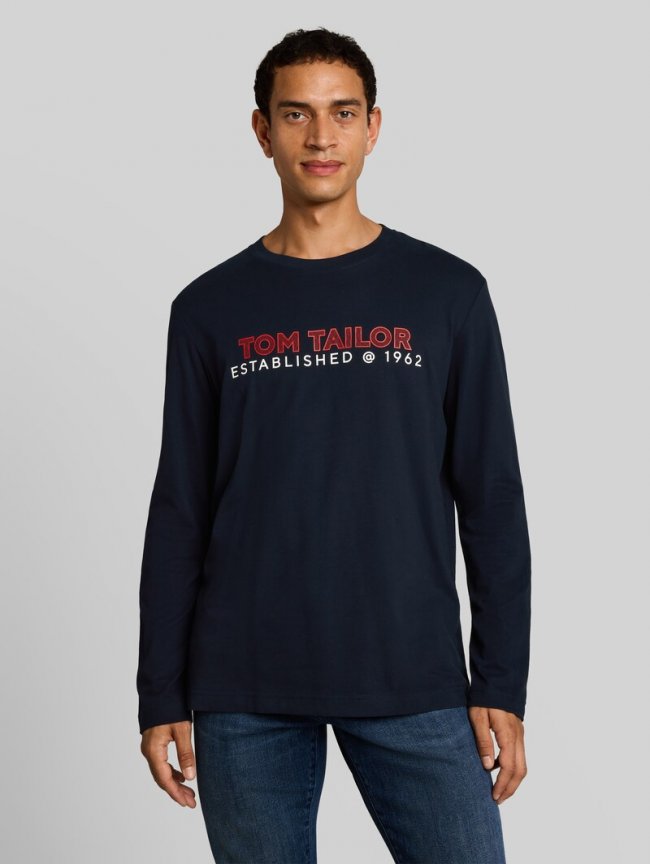 Tom Tailor Langarmshirt mit Logo-Print - Sky Captain Blue