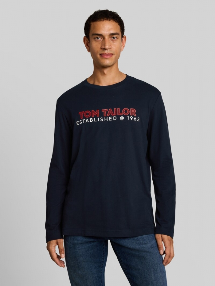 Tom Tailor Langarmshirt mit Logo-Print - Sky Captain Blue Tom Tailor Langarmshirt mit Logo-Print - Sky Captain Blue