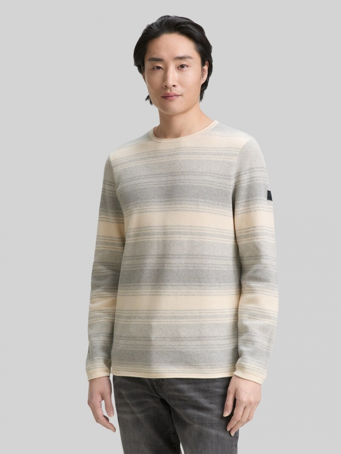 Tom Tailor Strickpullover im Streifenmuster - Grey White Stripe