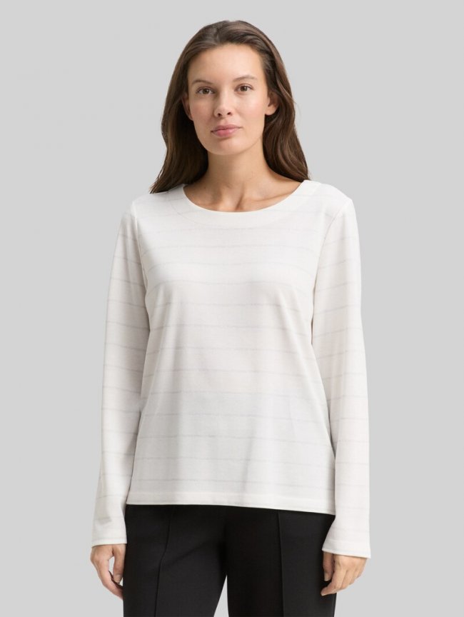 Tom Tailor Langarmshirt mit Glitzer-Streifenmuster - White Stripe With Lurex Tom Tailor Langarmshirt mit Glitzer-Streifenmuster - White Stripe With Lurex