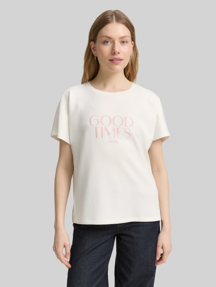 Tom Tailor Loose Fit T-Shirt mit Print - Soft Clear White Tom Tailor Loose Fit T-Shirt mit Print - Soft Clear White