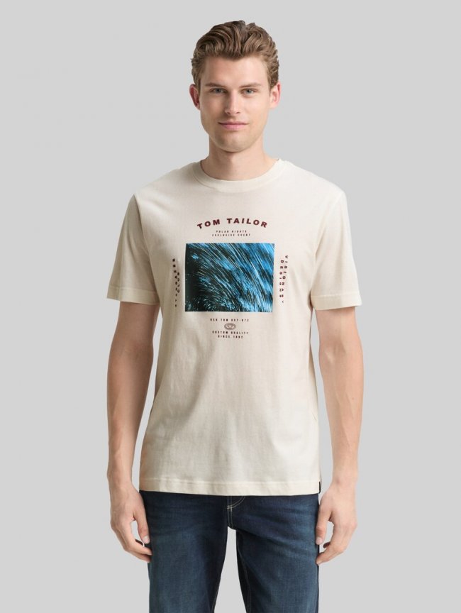 Tom Tailor T-Shirt mit Foto-Print - Gardenia White