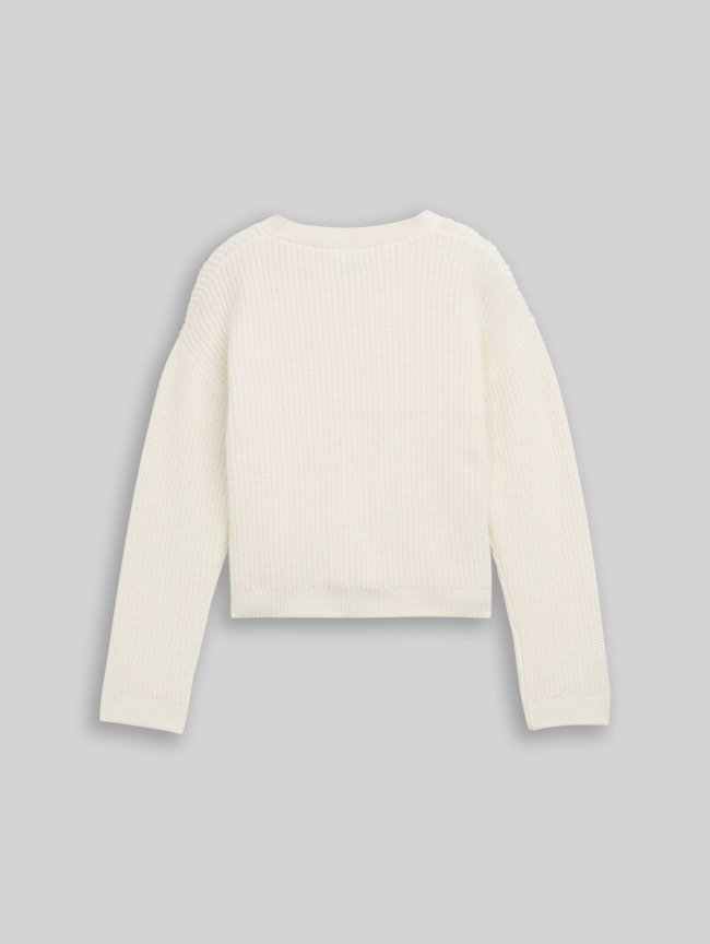 Tom Tailor Cropped Cardigan mit V-Ausschnitt - Wool White Tom Tailor Cropped Cardigan mit V-Ausschnitt - Wool White