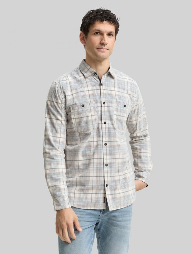 Tom Tailor Regular Fit Cordhemd mit Karomuster - White Blue Cord Check Tom Tailor Regular Fit Cordhemd mit Karomuster - White Blue Cord Check