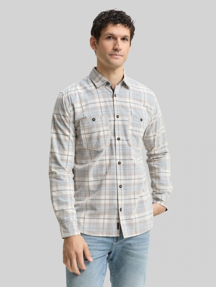 Tom Tailor Regular Fit Cordhemd mit Karomuster - White Blue Cord Check Tom Tailor Regular Fit Cordhemd mit Karomuster - White Blue Cord Check