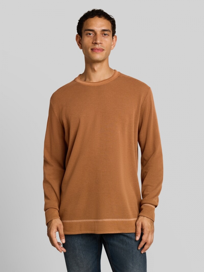 Tom Tailor Langarmshirt im Used-Look - Bright Camel Brown Tom Tailor Langarmshirt im Used-Look - Bright Camel Brown