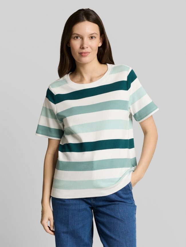 Tom Tailor T-Shirt aus Baumwolle - White Mint Bold Stripe Tom Tailor T-Shirt aus Baumwolle - White Mint Bold Stripe