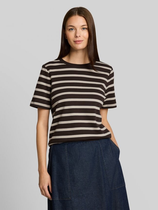 Tom Tailor T-Shirt aus Baumwolle - Brown Beige Irregular Stripe Tom Tailor T-Shirt aus Baumwolle - Brown Beige Irregular Stripe