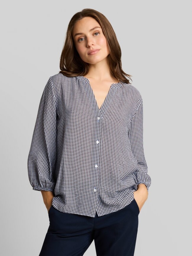 Tom Tailor Bluse mit Muster - Small Blue Brown Dot Print Tom Tailor Bluse mit Muster - Small Blue Brown Dot Print