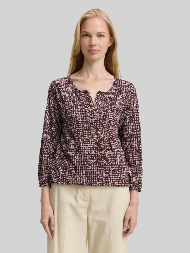 Tom Tailor Crinkle Blusenshirt mit Muster - Dark Red Abstract Dot Design Tom Tailor Crinkle Blusenshirt mit Muster - Dark Red Abstract Dot Design