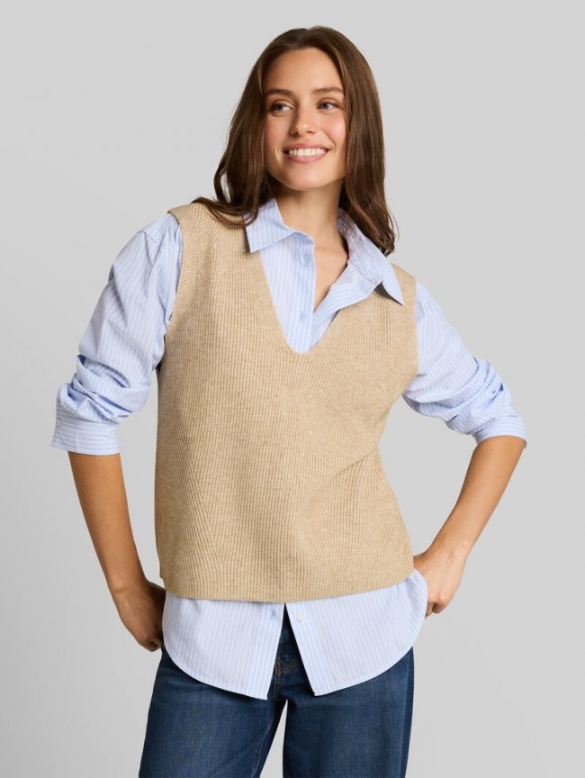 Tom Tailor Pullunder mit V-Ausschnitt - Gravel Beige Melange Tom Tailor Pullunder mit V-Ausschnitt - Gravel Beige Melange
