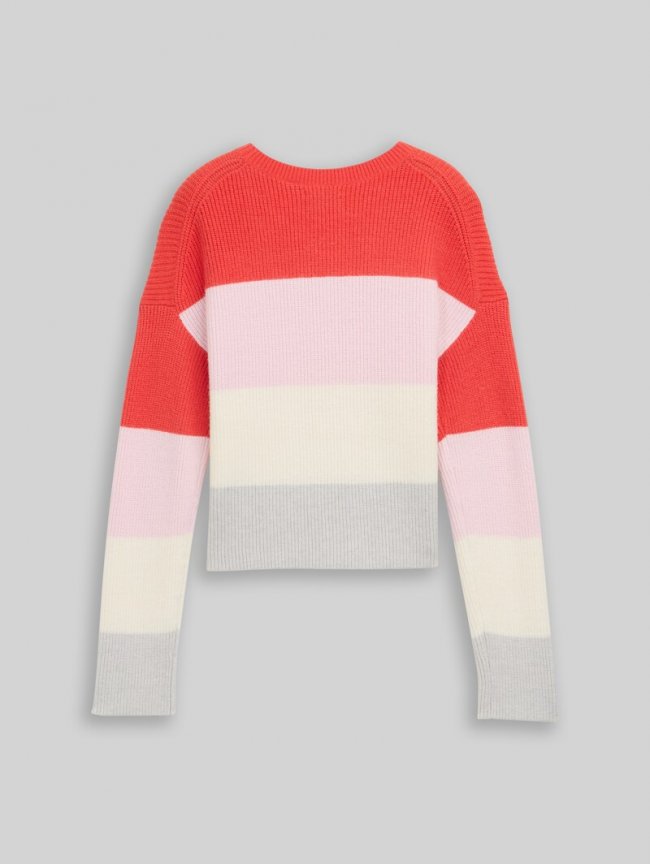 Tom Tailor Cropped Strickpullover mit Colour Blocking - Red Bold Block Stripe Tom Tailor Cropped Strickpullover mit Colour Blocking - Red Bold Block Stripe