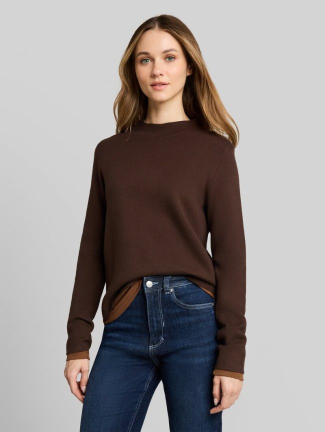 Tom Tailor Strickpullover mit Stehkragen - Cool Dark Brown Melange Tom Tailor Strickpullover mit Stehkragen - Cool Dark Brown Melange