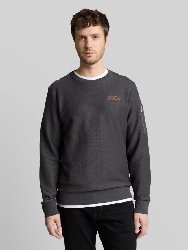 Tom Tailor Sweatshirt mit Reißverschlusstasche - Tarmac Grey Tom Tailor Sweatshirt mit Reißverschlusstasche - Tarmac Grey