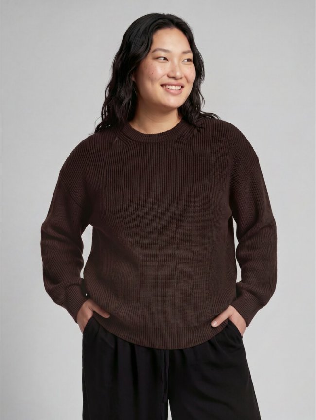 Tom Tailor Plus Size - Oversize Strickpullover mit Rundhalsausschnitt - Java Dark Brown Melange Tom Tailor Plus Size - Oversize Strickpullover mit Rundhalsausschnitt - Java Dark Brown Melange