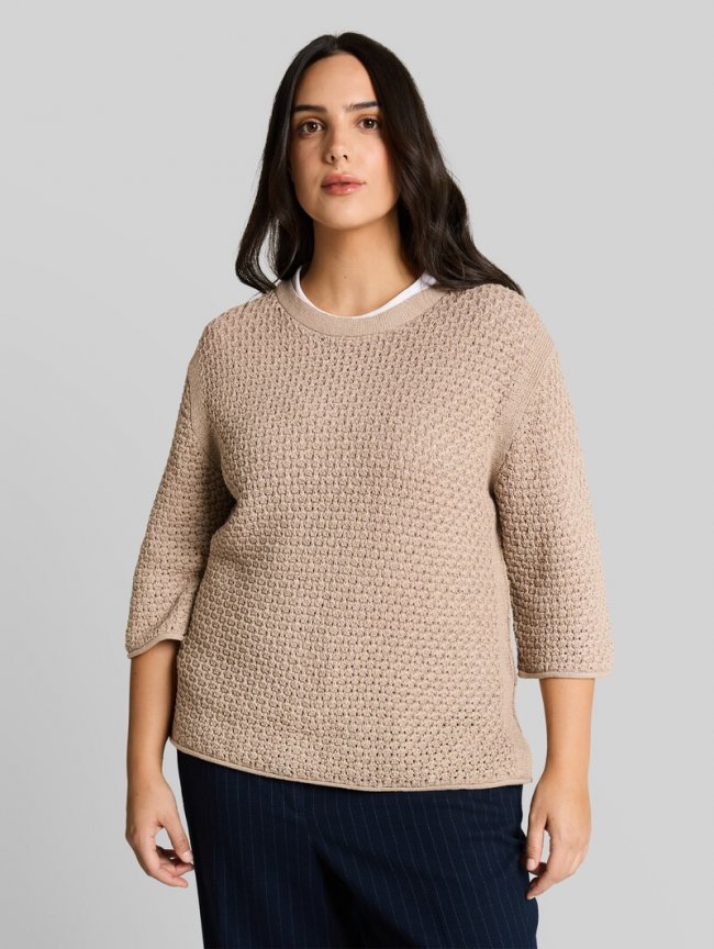 Tom Tailor Plus Size - Loose Fit Strickpullover mit Lochmuster - Soft Taupe Grey Tom Tailor Plus Size - Loose Fit Strickpullover mit Lochmuster - Soft Taupe Grey