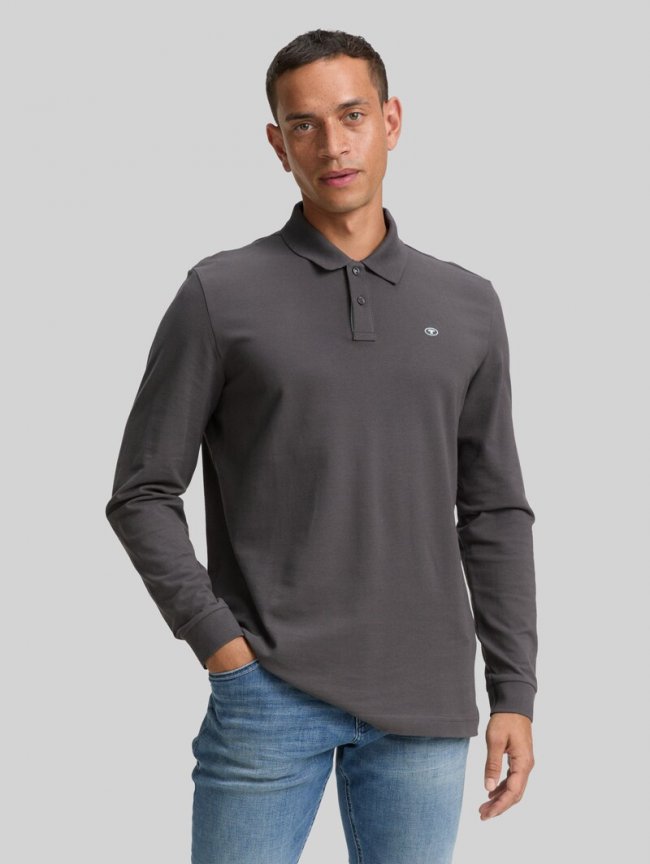 Tom Tailor Langarm Piqué Poloshirt - Dark Shadow Tom Tailor Langarm Piqué Poloshirt - Dark Shadow