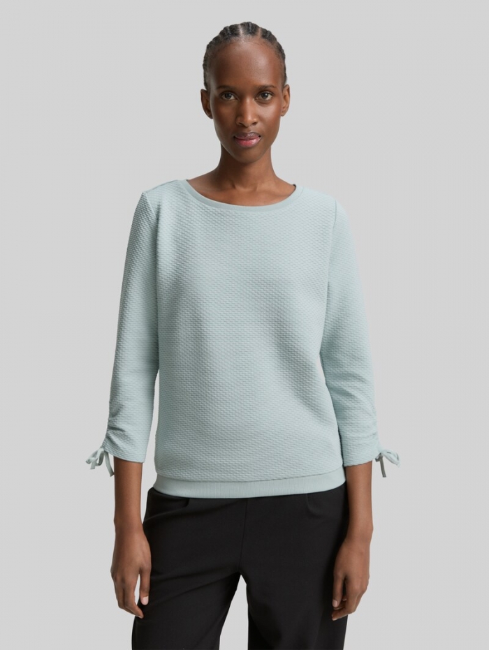Tom Tailor Slim Fit Sweatshirt mit Raffärmeln - Silver Cloud Blue Tom Tailor Slim Fit Sweatshirt mit Raffärmeln - Silver Cloud Blue