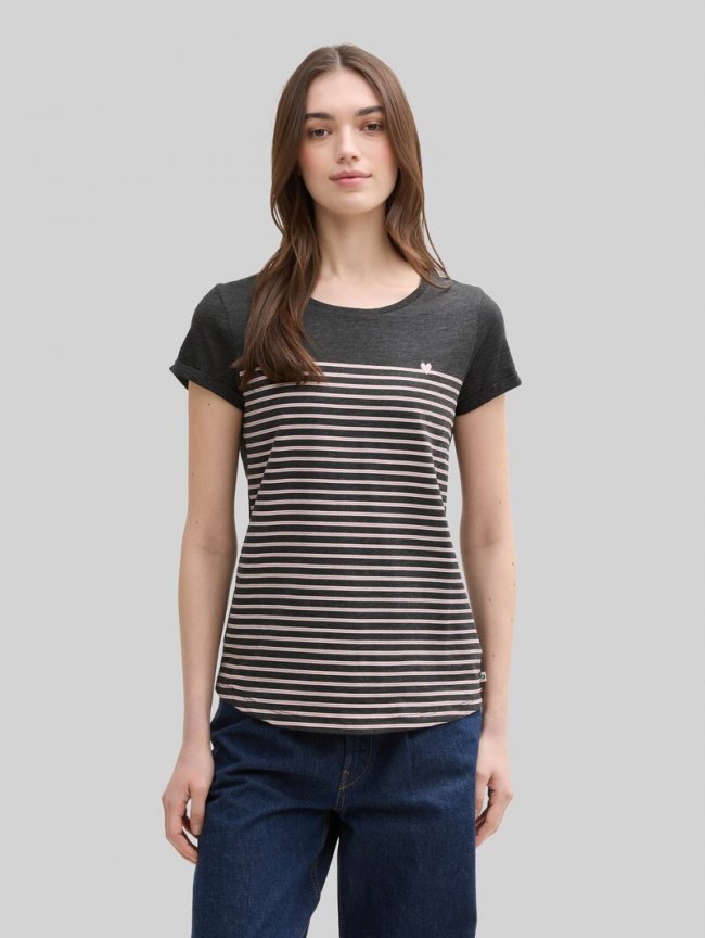 Tom Tailor Gestreiftes T-Shirt - Dark Grey Rose Stripe Tom Tailor Gestreiftes T-Shirt - Dark Grey Rose Stripe