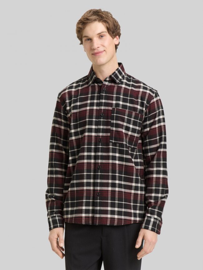 Tom Tailor Relaxed Fit Hemd mit Karomuster - Black Red White Check Tom Tailor Relaxed Fit Hemd mit Karomuster - Black Red White Check