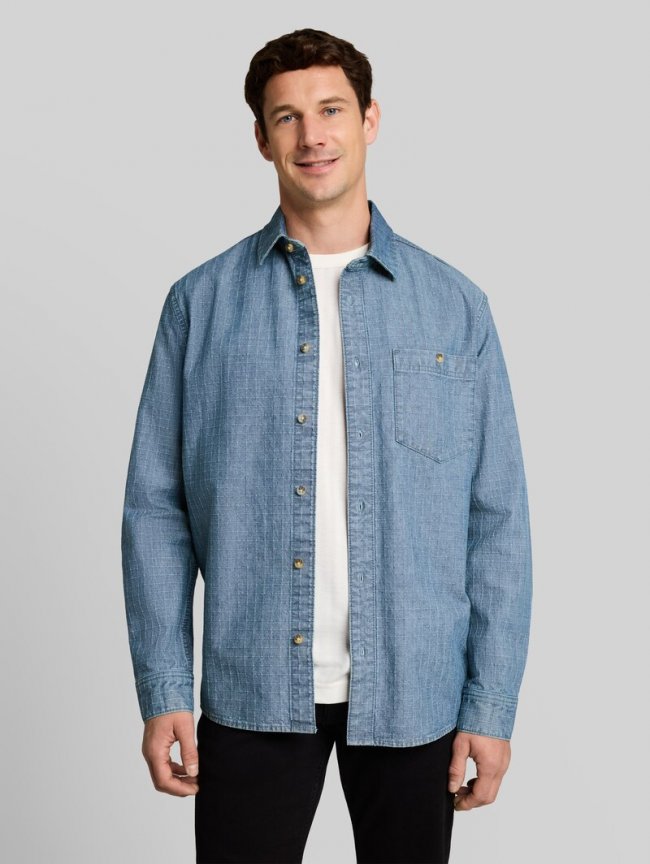 Tom Tailor Comfort Fit Jeanshemd - Mid Blue Denim Check Tom Tailor Comfort Fit Jeanshemd - Mid Blue Denim Check
