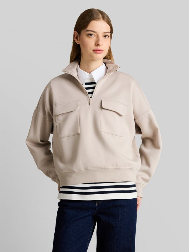 Tom Tailor Loose Fit Troyer Sweatshirt aus Scuba - Cloud Grey Tom Tailor Loose Fit Troyer Sweatshirt aus Scuba - Cloud Grey