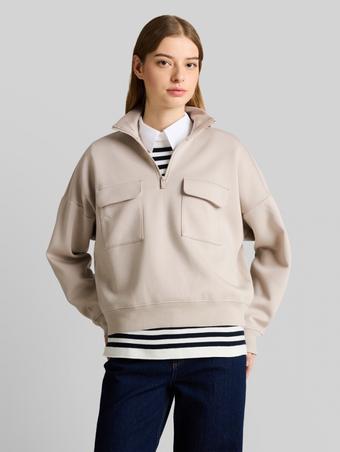 Tom Tailor Loose Fit Troyer Sweatshirt aus Scuba - Cloud Grey Tom Tailor Loose Fit Troyer Sweatshirt aus Scuba - Cloud Grey