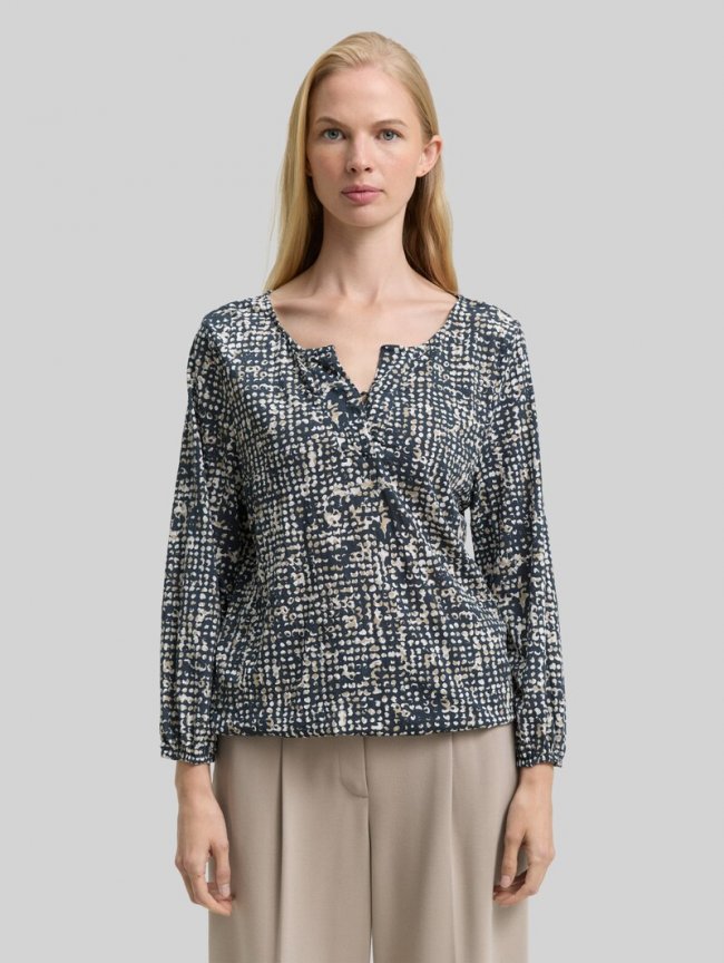 Tom Tailor Crinkle Blusenshirt mit Muster - Navy Abstract Dot Design Tom Tailor Crinkle Blusenshirt mit Muster - Navy Abstract Dot Design