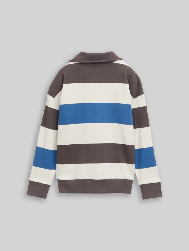 Tom Tailor Oversize Sweatshirt mit Polokragen - Grey Blue Off White Stripe Tom Tailor Oversize Sweatshirt mit Polokragen - Grey Blue Off White Stripe