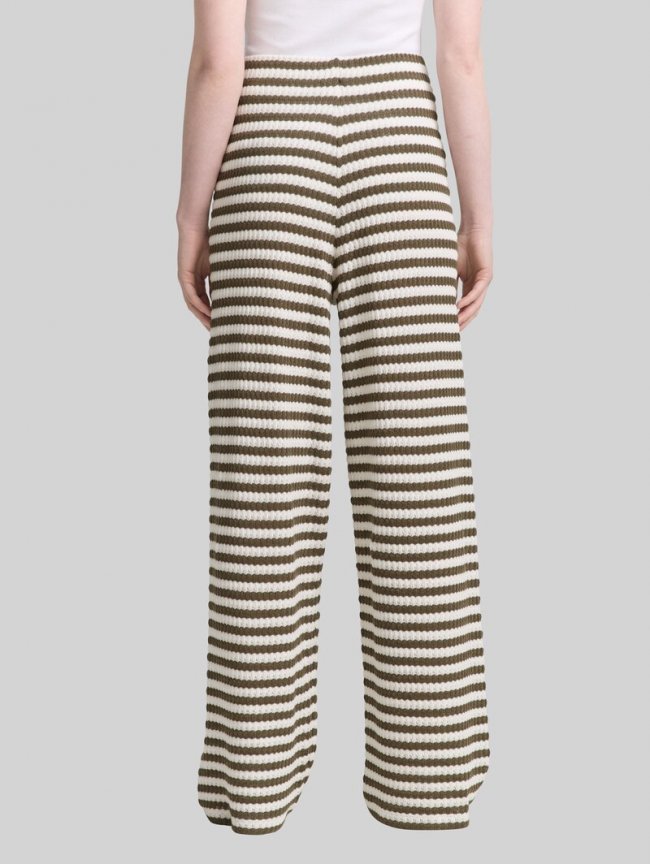 Tom Tailor Wide Leg Strickhose - Olive White Stripe Tom Tailor Wide Leg Strickhose - Olive White Stripe