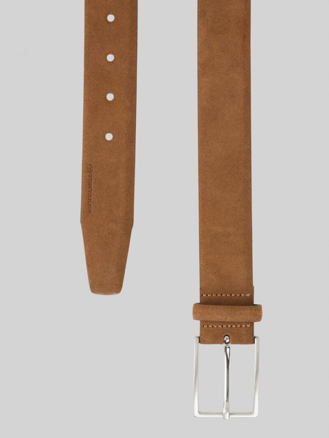 Tom Tailor TTLOGAN Velourledergürtel mit eckiger Dornschließe - Cognac Uni Tom Tailor TTLOGAN Velourledergürtel mit eckiger Dornschließe - Cognac Uni