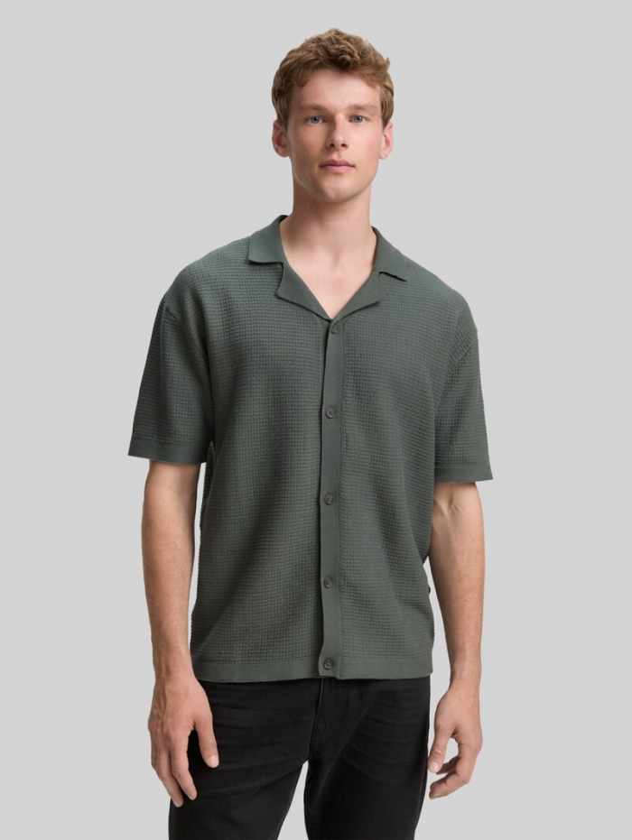 Tom Tailor Strick-Poloshirt mit kurzen Ärmeln - Washed Jasper Green