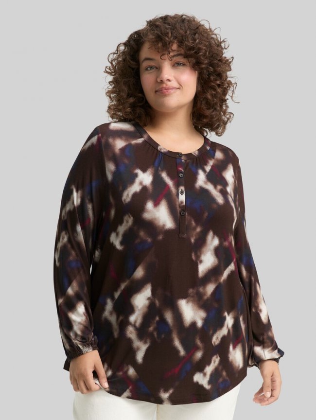 Tom Tailor Plus Size - Blusenshirt mit Muster - Brown Blurry Argyle Tom Tailor Plus Size - Blusenshirt mit Muster - Brown Blurry Argyle