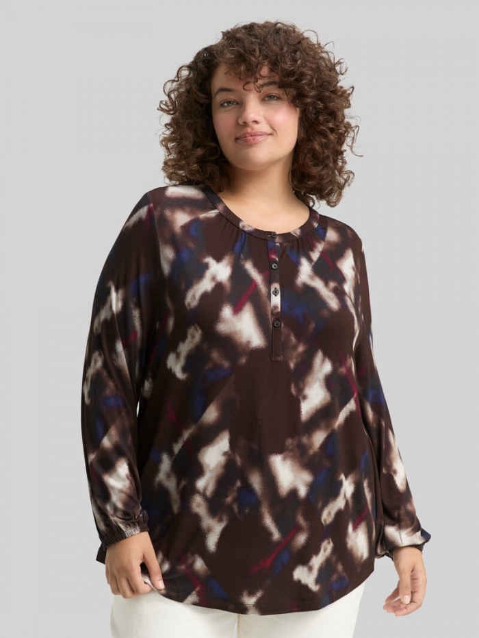 Tom Tailor Plus Size - Blusenshirt mit Muster - Brown Blurry Argyle Tom Tailor Plus Size - Blusenshirt mit Muster - Brown Blurry Argyle