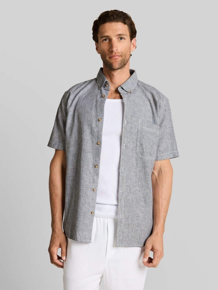 Tom Tailor Regular Fit Kurzarmhemd mit Leinenanteil - Navy White Small Stripe Tom Tailor Regular Fit Kurzarmhemd mit Leinenanteil - Navy White Small Stripe